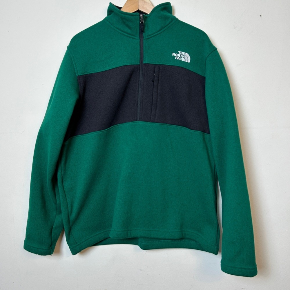 The North Face Gordon Lyons 1/4 Zip Fleece Pullover Green Black Large Excellent